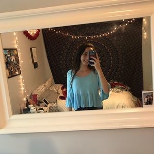 blue flowy shirt